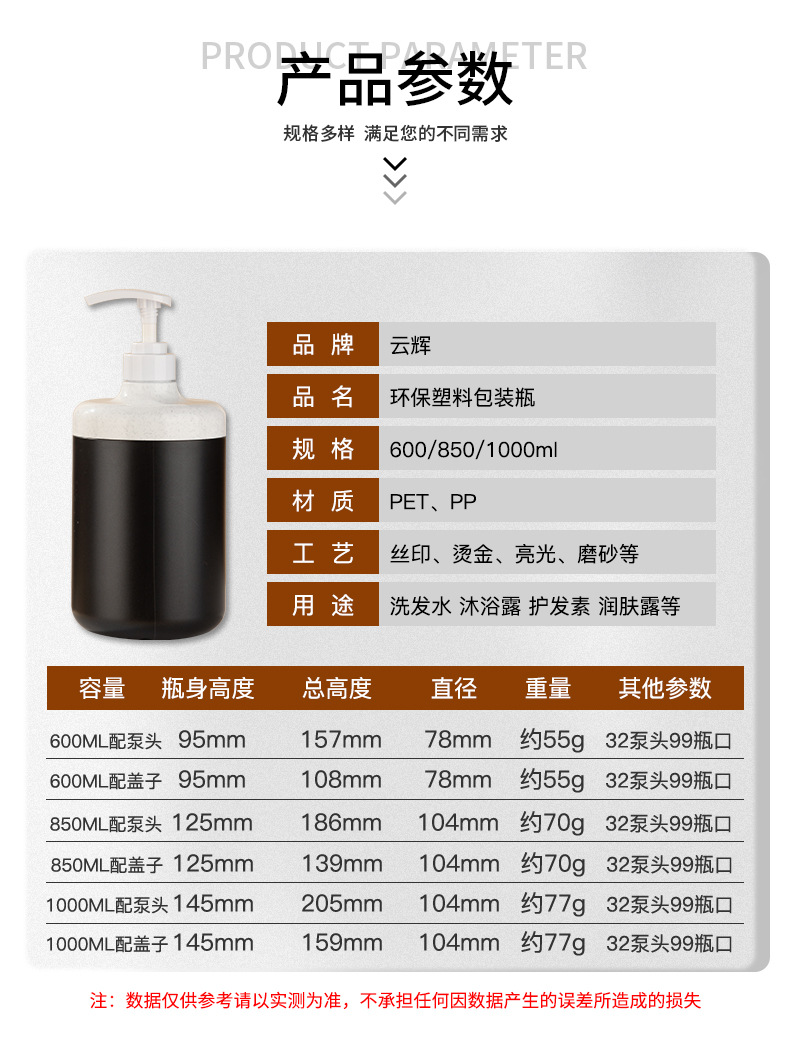 廠(chǎng)家現貨850ml廣口瓶 膏霜瓶面膜罐洗手液按壓瓶磨砂膏PE塑料瓶子